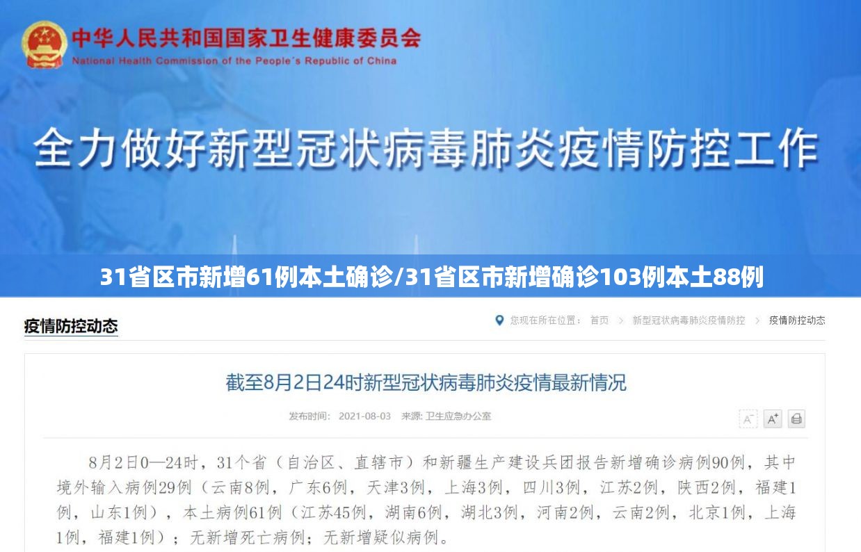 31省区市新增61例本土确诊/31省区市新增确诊103例本土88例