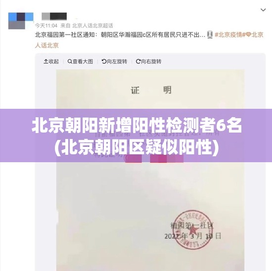 北京朝阳新增阳性检测者6名(北京朝阳区疑似阳性)