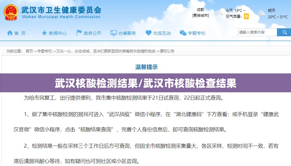武汉核酸检测结果/武汉市核酸检查结果