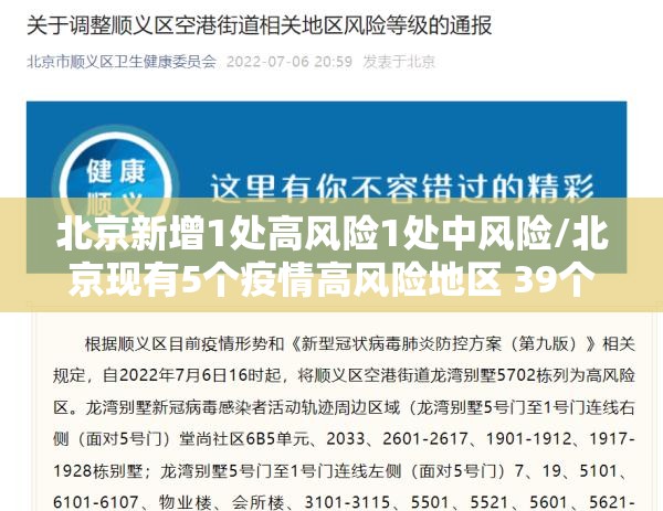 北京新增1处高风险1处中风险/北京现有5个疫情高风险地区 39个中风险地区