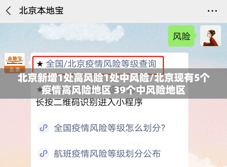 北京新增1处高风险1处中风险/北京现有5个疫情高风险地区 39个中风险地区