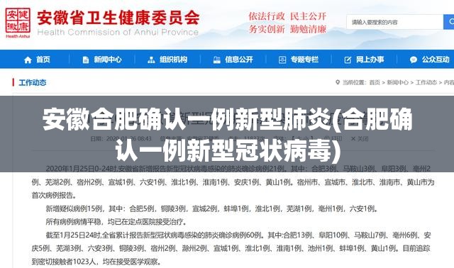 安徽合肥确认一例新型肺炎(合肥确认一例新型冠状病毒) 安徽合肥确认一例新型肺炎(合肥确认一例新型冠状病毒)