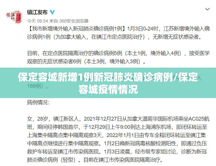 保定容城新增1例新冠肺炎确诊病例/保定容城疫情情况