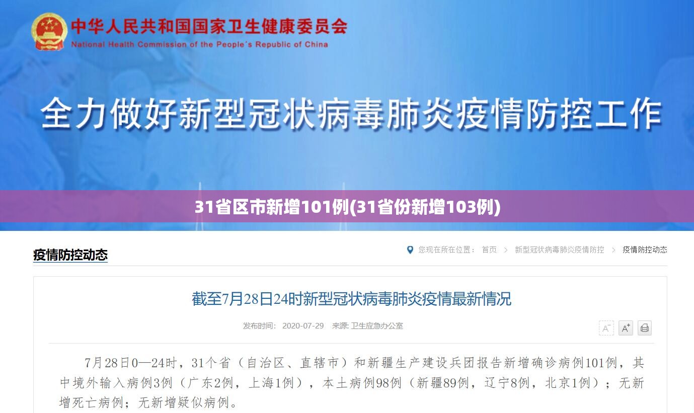 31省区市新增101例(31省份新增103例)