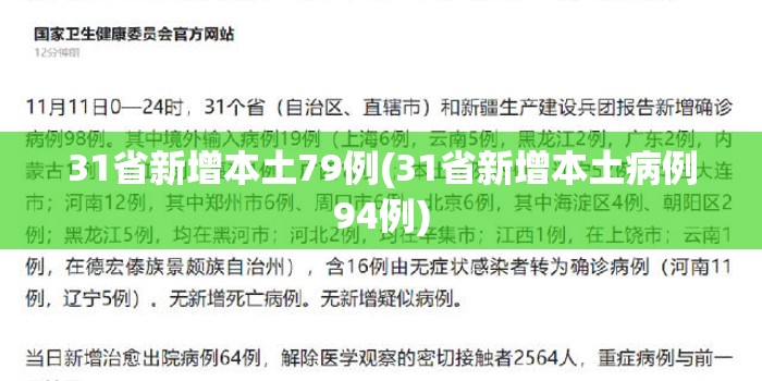 31省新增本土79例(31省新增本土病例94例) 31省新增本土79例(31省新增本土病例94例)