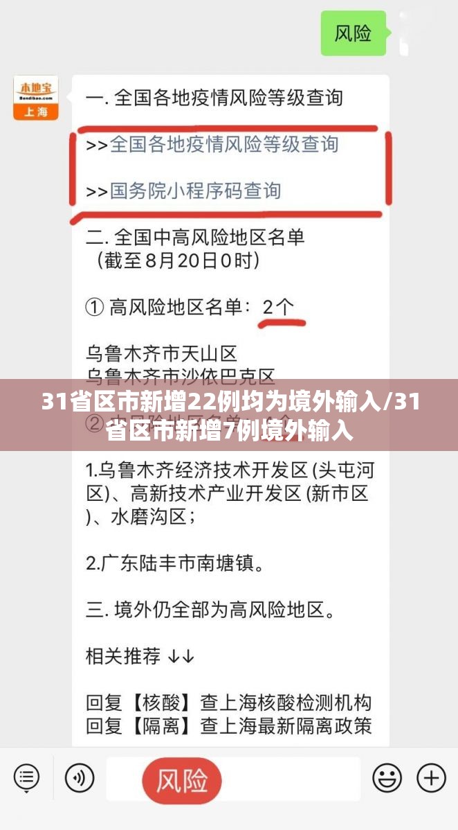 31省区市新增22例均为境外输入/31省区市新增7例境外输入