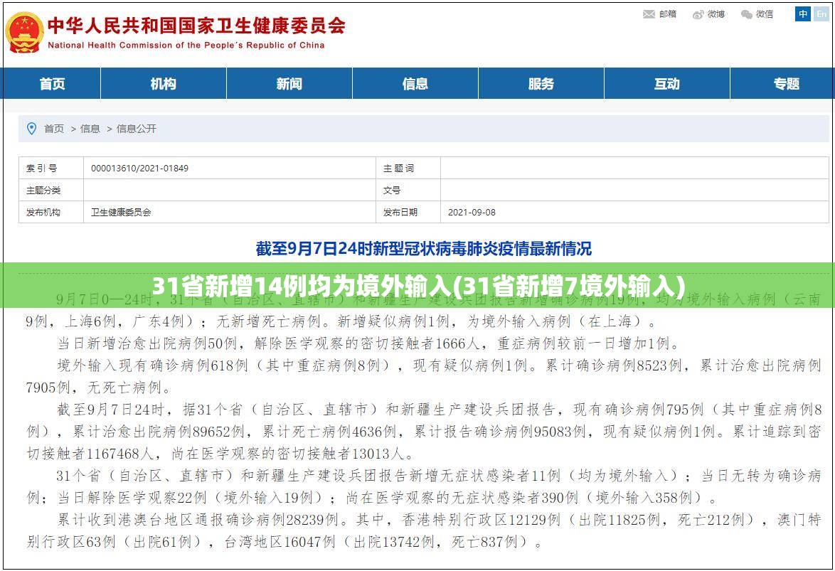 31省新增14例均为境外输入(31省新增7境外输入) 31省新增14例均为境外输入(31省新增7境外输入)