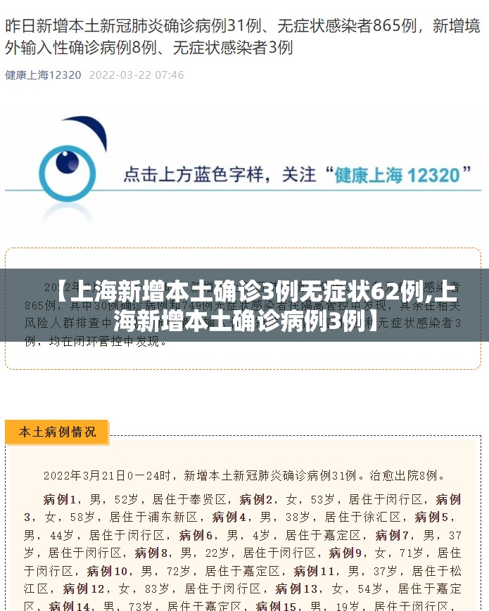 【上海新增本土确诊3例无症状62例,上海新增本土确诊病例3例】