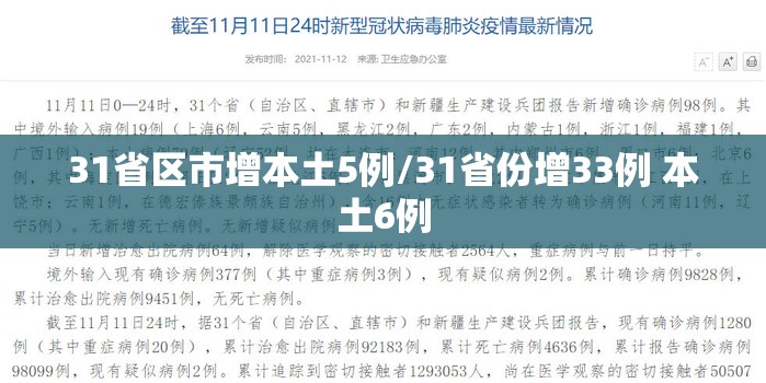 31省区市增本土5例/31省份增33例 本土6例