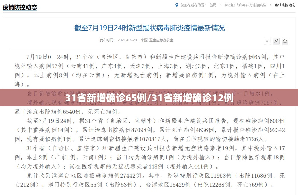31省新增确诊65例/31省新增确诊12例
